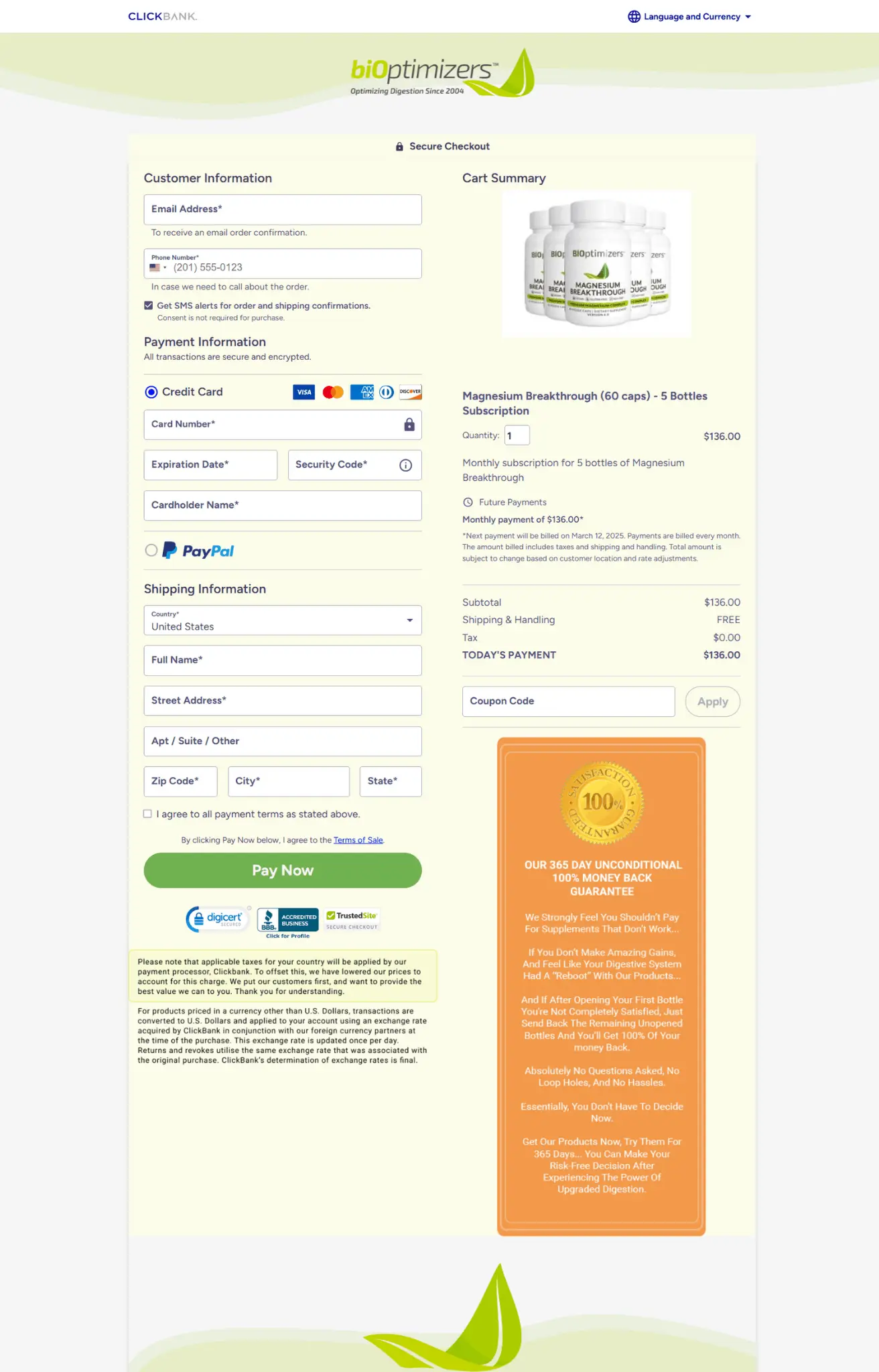 BIOptimizers Secure Checkout Page